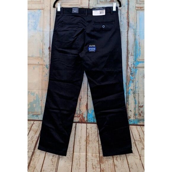 Nautica Boys Size 12 Husky Navy Adjustable Waist Flat Front Straight Pants - Picture 3 of 12
